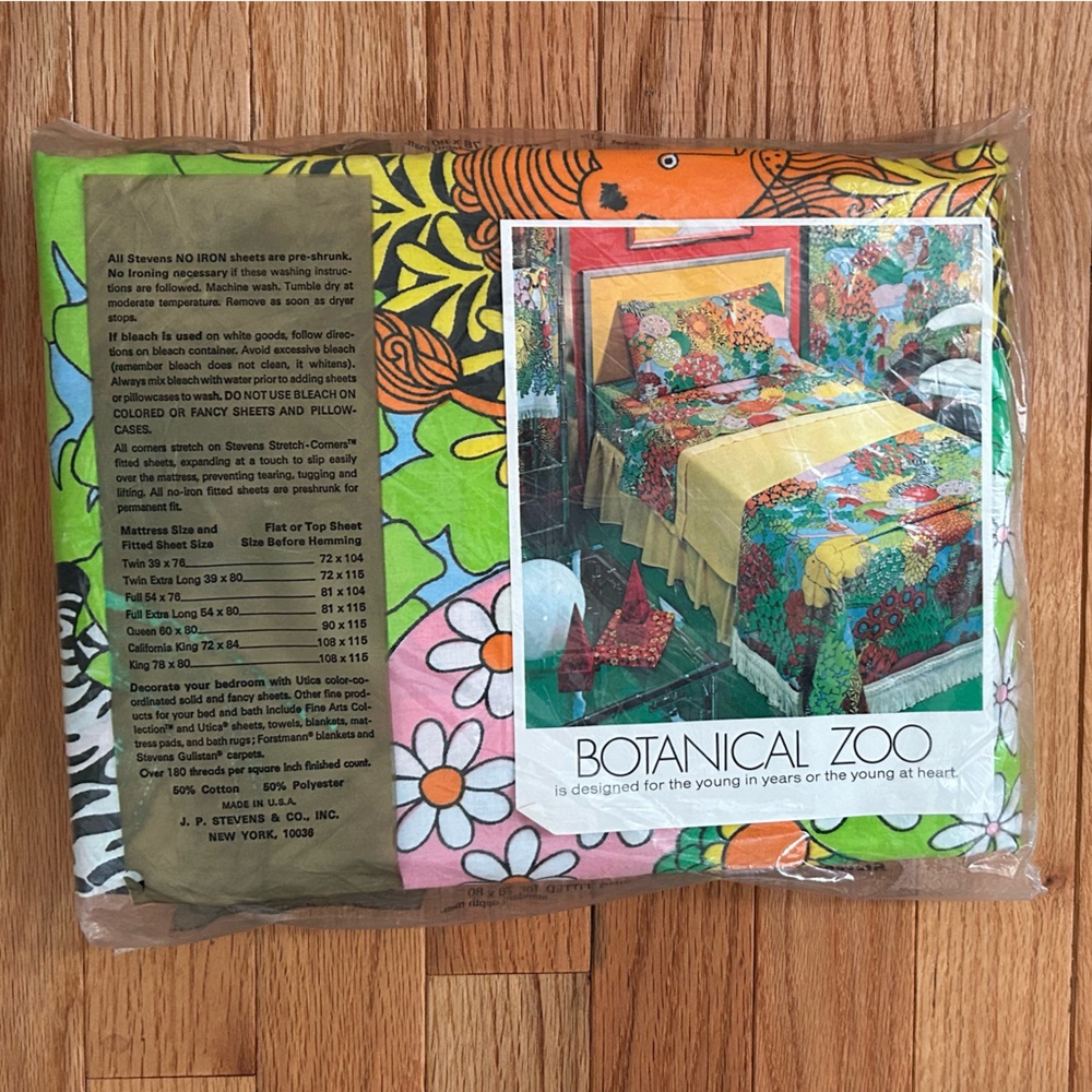 Vintage King Fitted Sheet by Steves Utica in pattern Botanical Zoo